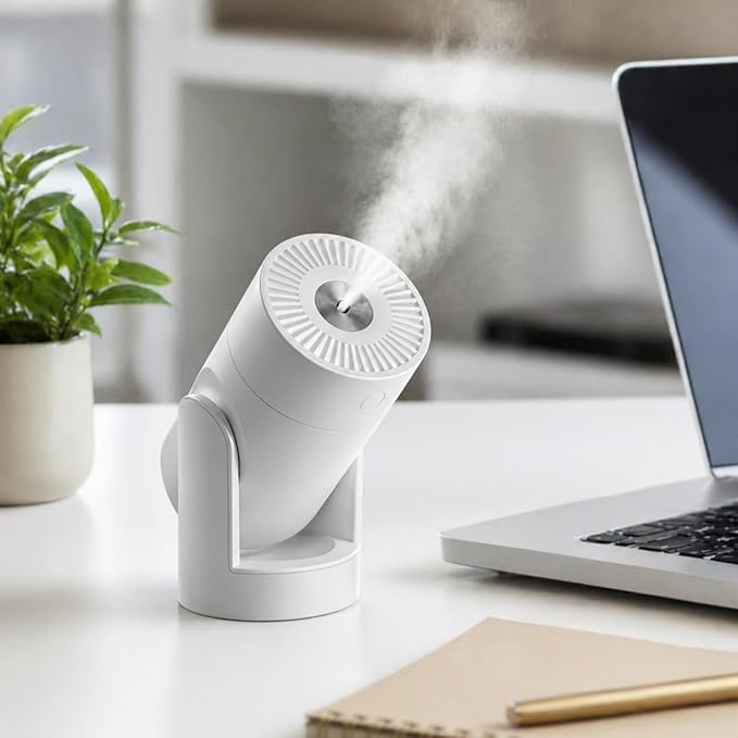 Portable Mini Humidifier, 2 Mist Modes, 220ml Cool Mist Rotation Humidifiers, USB Personal Desktop Humidifier for Bedroom, Office, Travel, Car, Colorful, Quiet Operation, White
