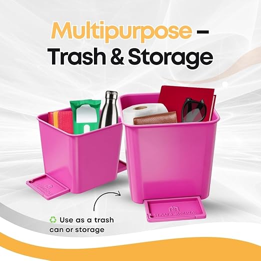 Car Trash Can with Stability Wings – Leakproof Portable Garbage Bin for Fabric & Rubber Mats – Compact Durable Plastic Auto Organizer for Cars, SUVs, Trucks (Pink, Small)