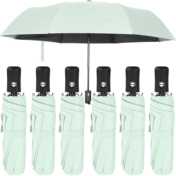 Jexine 6 Pcs Windproof Travel Umbrella for Rain Compact Small Automatic Lightweight Portable Umbrella for Men Women Backpack