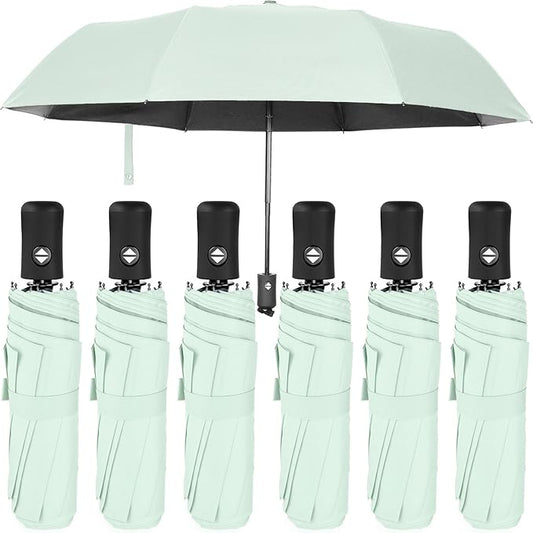Jexine 6 Pcs Windproof Travel Umbrella for Rain Compact Small Automatic Lightweight Portable Umbrella for Men Women Backpack