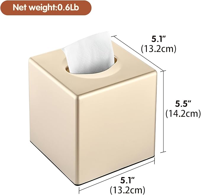 Y-in Hand Tissue Box Cover, Decorative Square Facial Storage Tissue Box Holder, Home Accessories for Bathroom Vanity Countertops, Dressers, Night Stand, Parlors and Office (Champagne Gold)