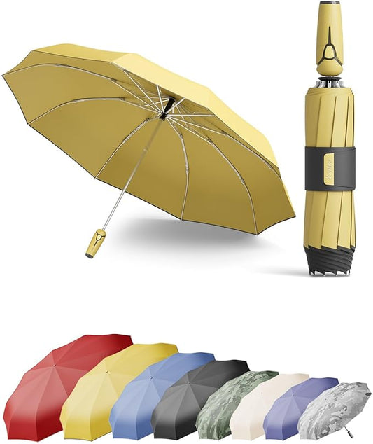 Windproof Travel Umbrella for Rain, Withstand 85MPH Winds, 52 Inch Automatic Reverse Fold Umbrellas Easy Auto Open Close, Portable Compact Umbrella Includes Cover Bag, Perfect for Travel, Car, Commute, Women Men, Backpack