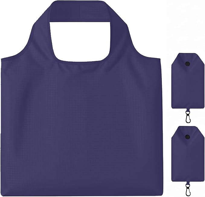 2 Pack Extra Large Foldable Shopping Bag, Waterproof Reusable Grocery Tote Bag Holder, Nylon (Navy Blue)