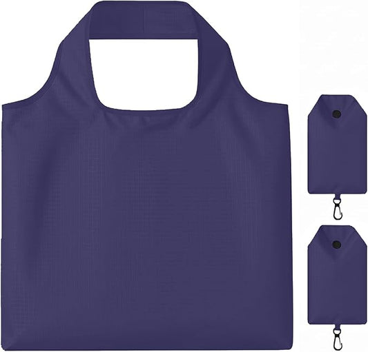 2 Pack Extra Large Foldable Shopping Bag, Waterproof Reusable Grocery Tote Bag Holder, Nylon (Navy Blue)