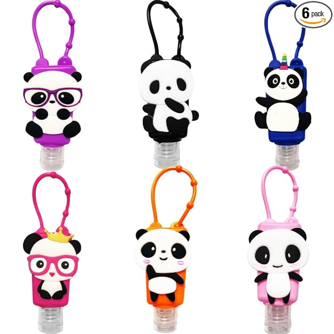 6Pcs Travel Size Kids Empty Hand Sanitizer Bottles with Keychain Holder Detachable Silicone Protective Case 30ml Plastic Travel Bottles Leak Proof Refillable Containers - Panda