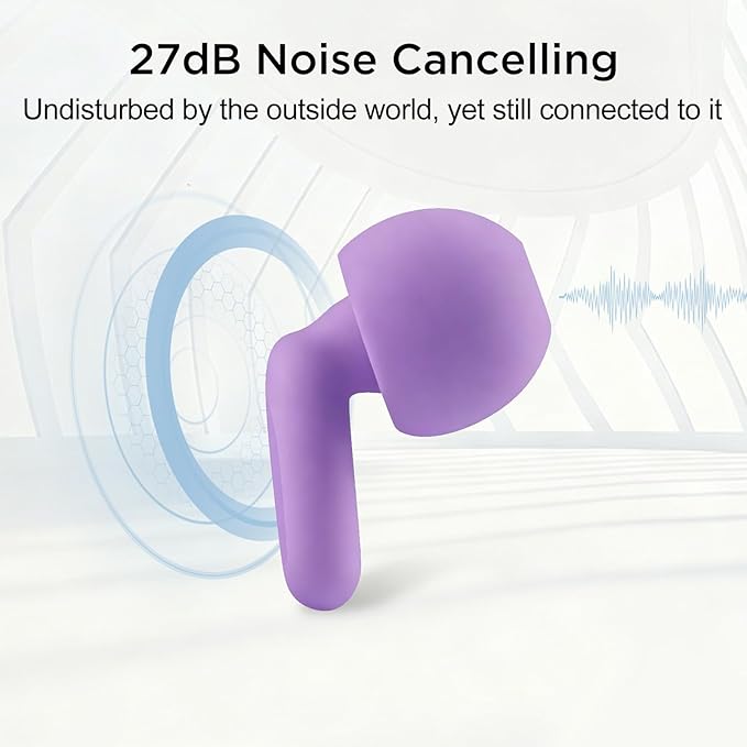 Ear Plugs for Noise Reduction–Super Soft, Reusable Hearing Protection in Flexible Silicone for Sleep, Noise Sensitivity & Flights-8 Ear Tips in XS/S/M/L–27dB Noise Cancelling–Purple