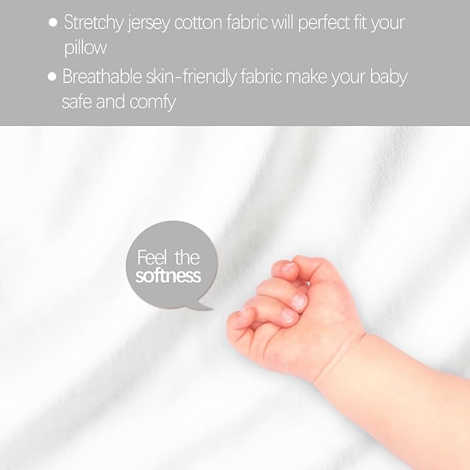 Biloban Organic Cotton 2 Pack Toddler Travel Pillowcase for Children Kid Pillows 13"x 18" or 14"x19", Envelope Travel Toddler Pillow Cover Case (White)