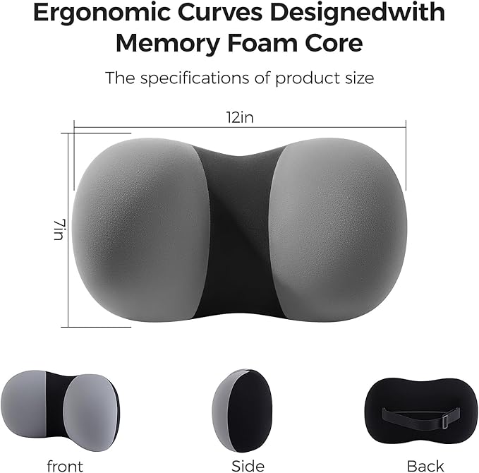 BABUR Car Headrest Pillow, 100% Memory Foam Softness Neck Support Pillow, Universal Fit Head Rest Travel Pillow for Pain Relief While Driving, Gray
