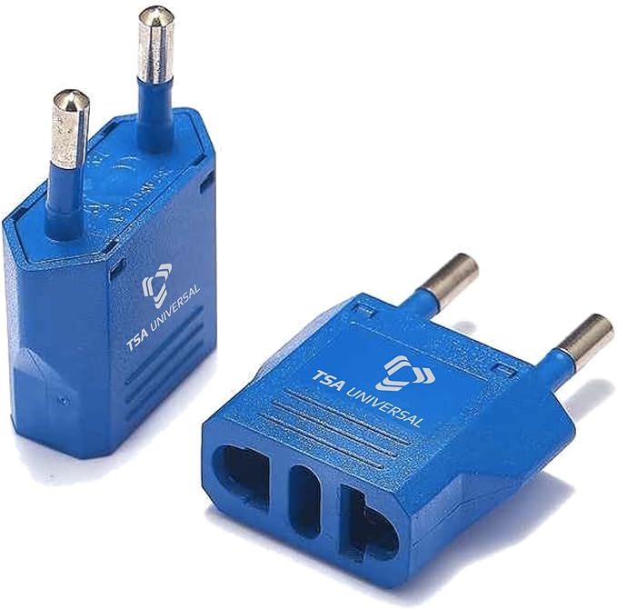 United States to Greece Travel Power Adapter to Connect North American Electrical Plugs to Greek Outlets for Cell Phones, Tablets, Laptops, eReaders, and More (2-Pack, Blue)