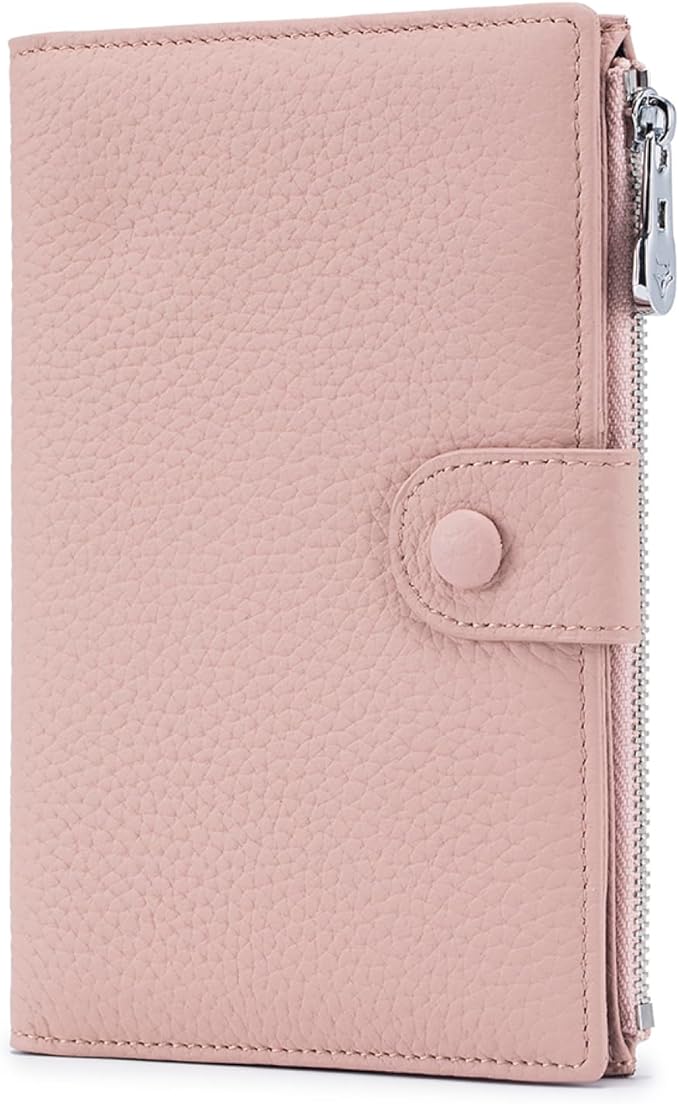 Genuine Leather RFID Blocking Passport Holder Wallet, Multi-Functional Travel Document Organizer with SIM Card Slots (Pink)
