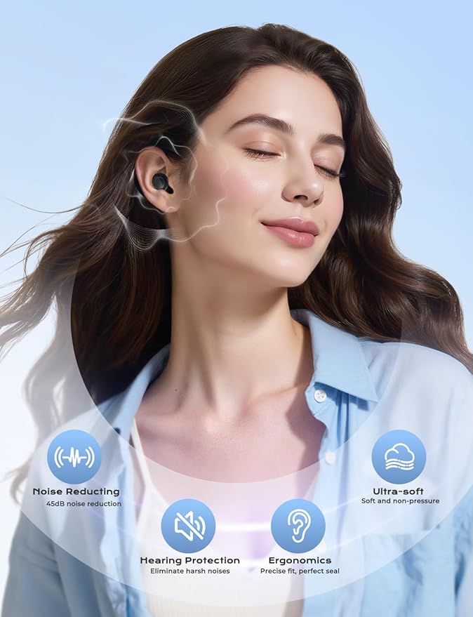 Yawsoy Concert Ear Plugs, 45dB Noise Cancelling Earplugs with 3 Eartips 1 Case, High Fidelity Hearing Protection Ear Plugs for Concerts Work Airplane Focus etc