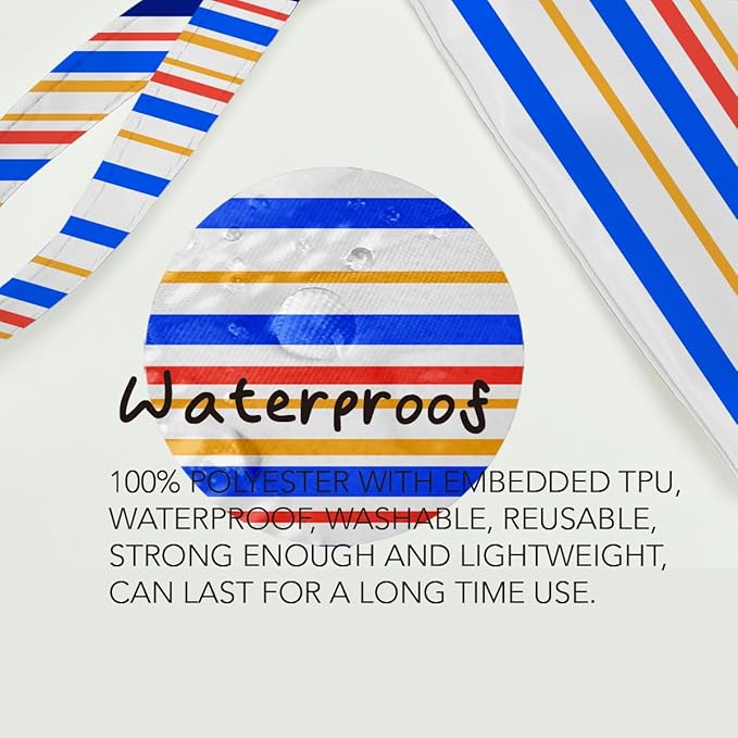 Fokongna Cute Print Wet Bag, Small Portable Waterproof Multi-Functional Organizer for Women, Navy Blue Primary Color Stripe, Ideal for Daily, Beach & Travel
