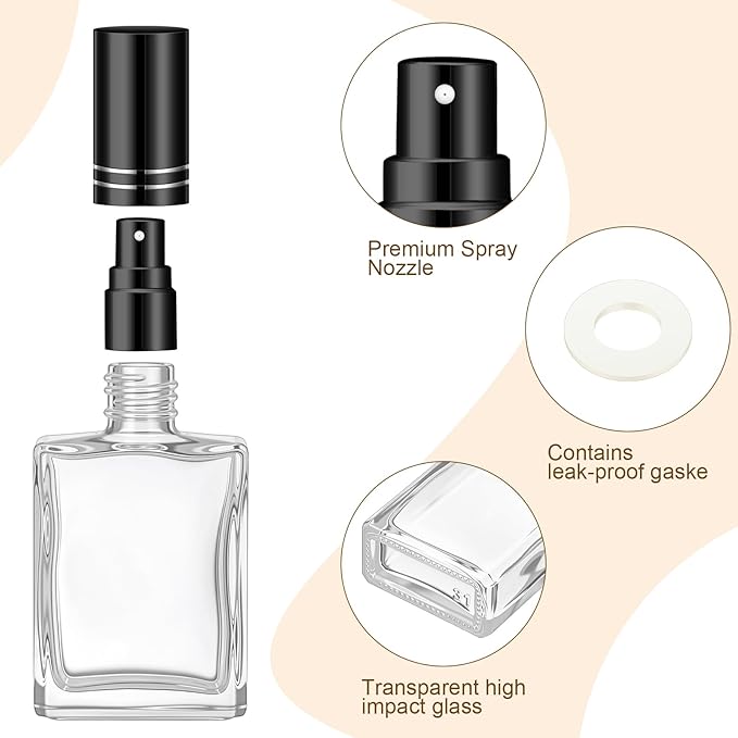 Domensi 30 Pcs 10/15/30/50 ml Glass Perfume Bottles Mini Glass Empty Spray Atomizer Bottles Bulk Refillable Perfume Dispenser Container with Pump Tool for Travel Skin Care (30 ml,Black)