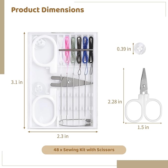 48 Pcs Mini Sewing Kit with Scissors,Travel Sewing Kits Pre-Threaded Needles 6-Color Threads, Buttons, Pins Included, Portable Sewing Kit Bulk for Home, Travel, Emergency