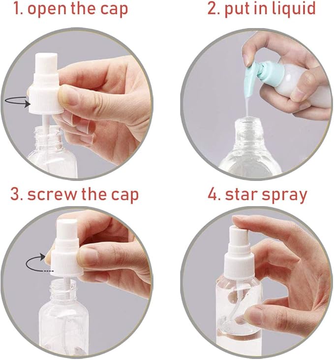 5PCS Travel Plastic Clear Keychain Spray Bottles, Leakproof Empty Squeeze Container Refillable Travel Sprayer Bottles with Keychain for Cosmetics Toiletries Liquids (60ml/2oz)