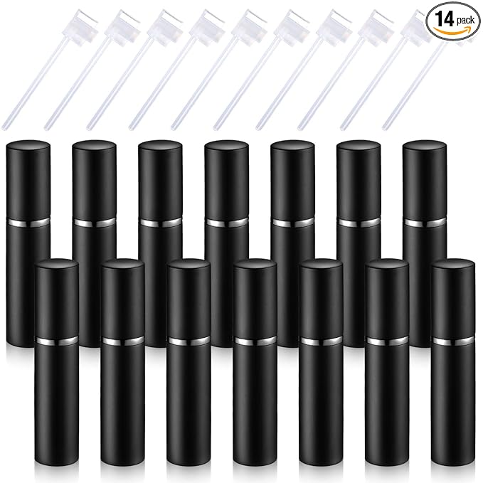 Boao 14 Pcs 5 ml Perfume Travel Refillable Atomizer Black Mini Fragrance Sample Cologne Dispenser Glass Lined Portable with Refill Pump Perfume Spray Bottle for Women Men Outgoing Traveling