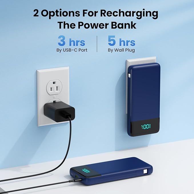 Portable Charger for iPhone with Built in Cables and Wall Plug,Upgraded 13800mAh Fast Charging USB C Power Bank,4 Outputs Travel Essential Battery Pack Compatible with iPhone 17/16/15/14,Galaxy-Blue