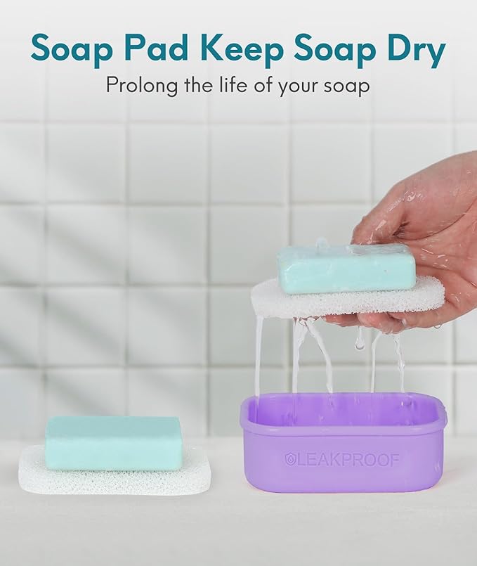 Quatish Large Leakproof Travel Soap Case, Solid Shampoo Bar Holder, Silicone Soap Box with Draining Layer, Enhanced Soap Container, Suitable for Camping, Gym, Bathroom, Outdoor Essentials, Purple