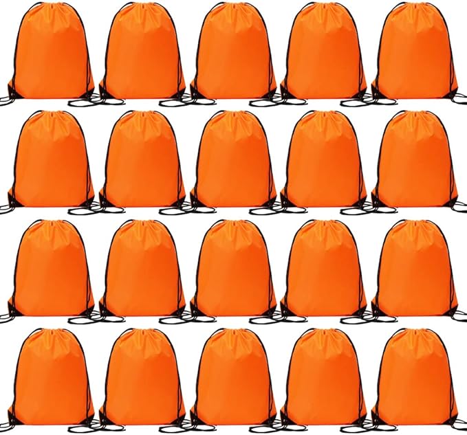 CODOBON 20 Pcs Drawstring Backpack Bulk Draw String Bags Cinch Polyester Bag for Gym Sport, Orange
