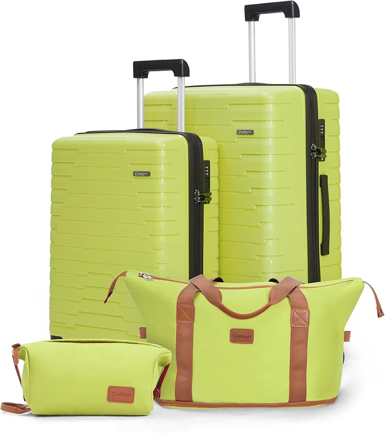 Cosbarn 4-piece luggage sets, suitcases with wheels, PP hard-shell luggage, upgraded shock-absorbing universal wheels and built-in lock, carry-on luggage set.