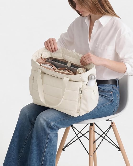 NISHEL Travel Puffy Tote Bag For Women, Ultra-Lightweight Large Tote Purse For Office Day And a Short Weekend Getaway