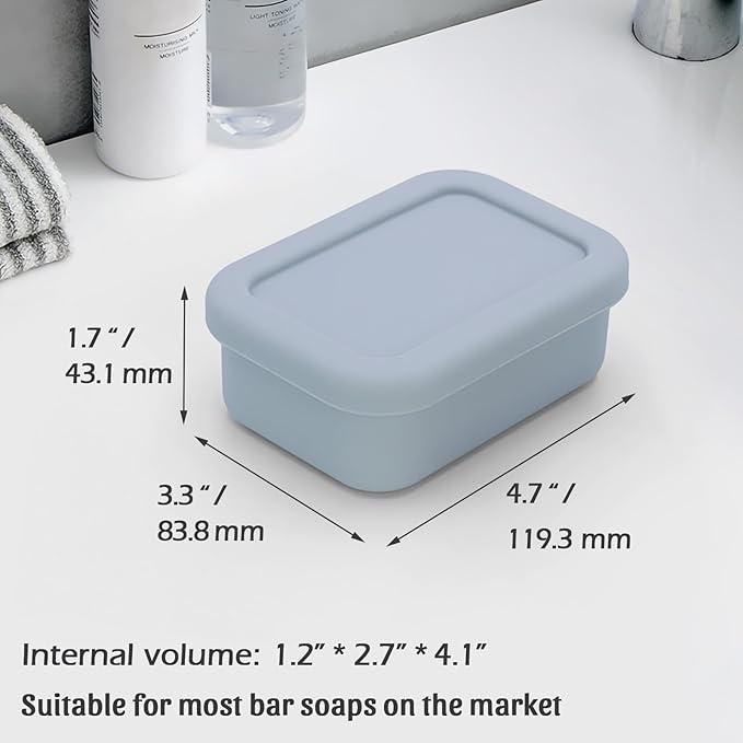 AIDIMMING Leak Proof Silicone Travel Soap Case with Drain Pad, Compact Bar Soap Container with Lid, Portable Soap Holder for Standard Bar Soap & Handmade Soap, Travel Camping Gym (Light Gray)