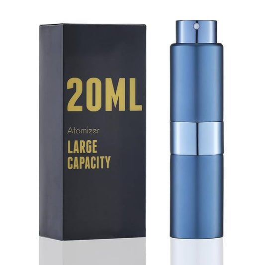 Cologne Travel Bottle 20ml - Large Size Perfume Atomizer Refillable for Men - Pocket Empty Fragrance Sprayer for Refill - 0.67oz Portable Twist Spray Sample Container for Purse Blue