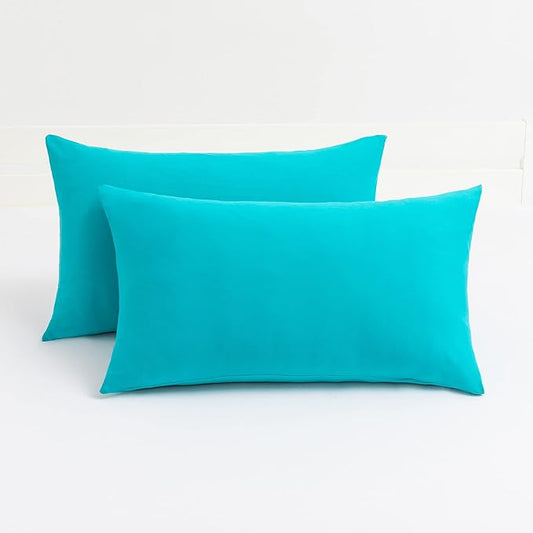 2-Pack Stretch Pillow Cases - Jersey Knit & Envelope Closure Pillowcases with Ultra Soft T-Shirt Like Polyester Blend - Suitable for Queen or Standard Size Set of 2, Turquoise