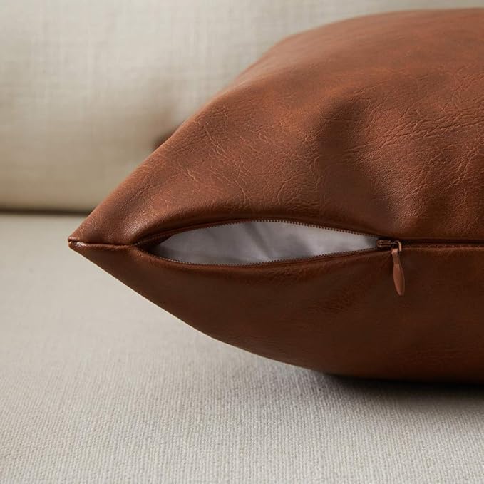 Fancy Homi Faux Leather Boho Decorative Throw Pillow Covers, Thick Modern Solid Square Cushion Case Set for Couch Sofa Bedroom Car Living Room (12x20 Inch/30x50 cm, Brown)