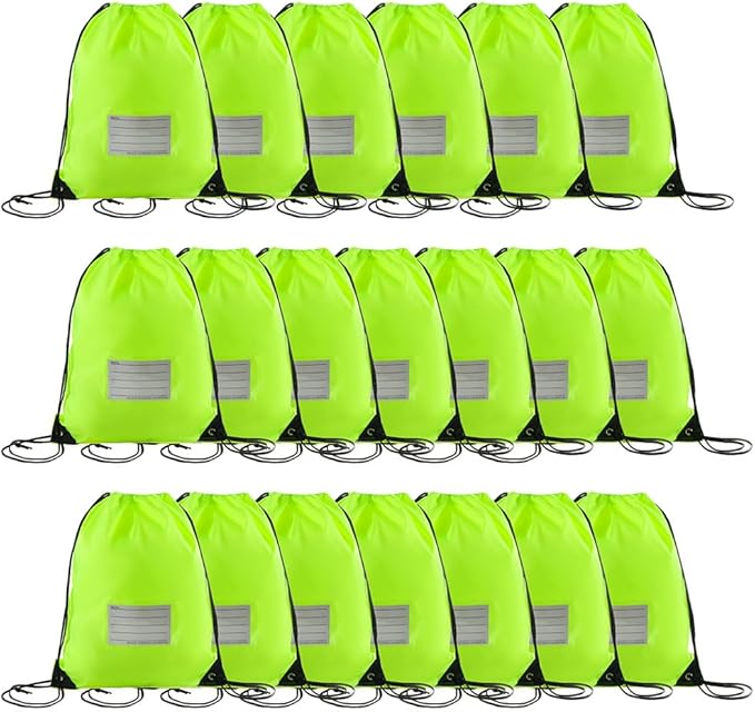 CODOBON 20 Pcs Drawstring Bags,Bulk Draw String Backpack, DIY Gym Sports Cinch Bag Sackpack for Women Men, Fluorescent Green