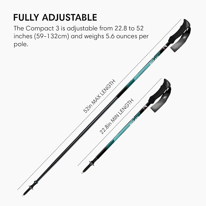Fizan Compact 3 Trekking Poles – 5.6 oz Ultralight, Backpacking, Thru Hiking Poles, Adjustable, Collapsible, Customized Fit, EVA Grips, Aluminum Walking Sticks (Compact 3)