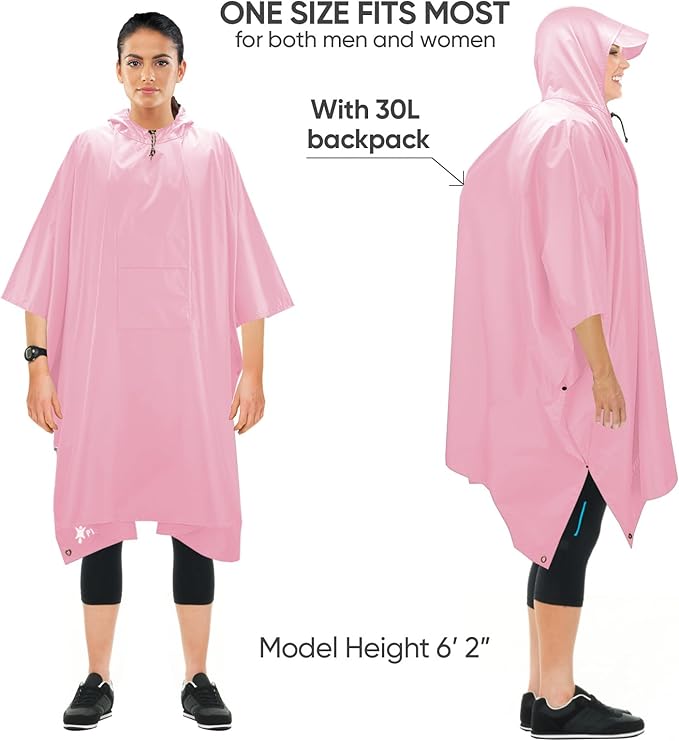 PTEROMY 3-in-1 Hooded Rain Poncho for Adult with Pocket, Waterproof Lightweight Unisex Raincoat for Hiking Camping Emergency