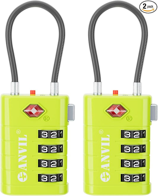 ANVIL TSA Approved Luggage Locks with Search Alert Indicator, 4-Digit Combination Suitcase Lock, Advanced TSA008 Core Heavy Duty Anti-Theft Travel Lock for Double Zippers, Backpacks