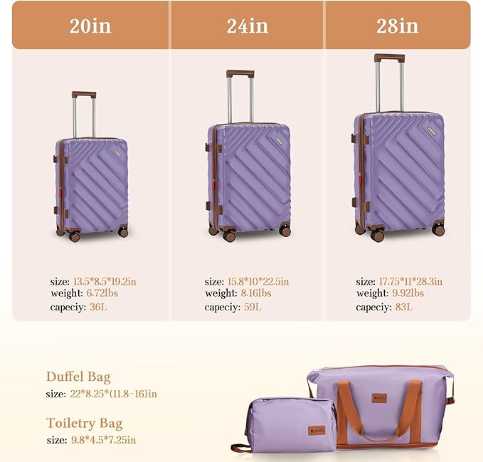Rosamo 5 Piece Luggage Set Expandable Hardside, 20/24/28in Suitcases with Matching Travel Bags, 22x14x9 Airline Approved Carry On, TSA Lock, Spinner Wheels, ABS+PC