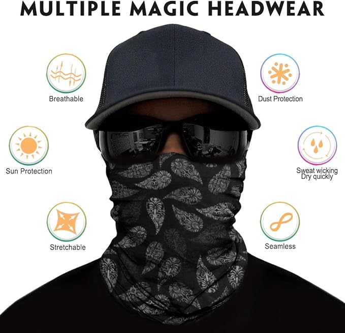 Neck Gaiter for Men Women Headwear Bandana Head Wrap Face Scarf Mask Cover Warmer Balaclava-Seamless & Versatile
