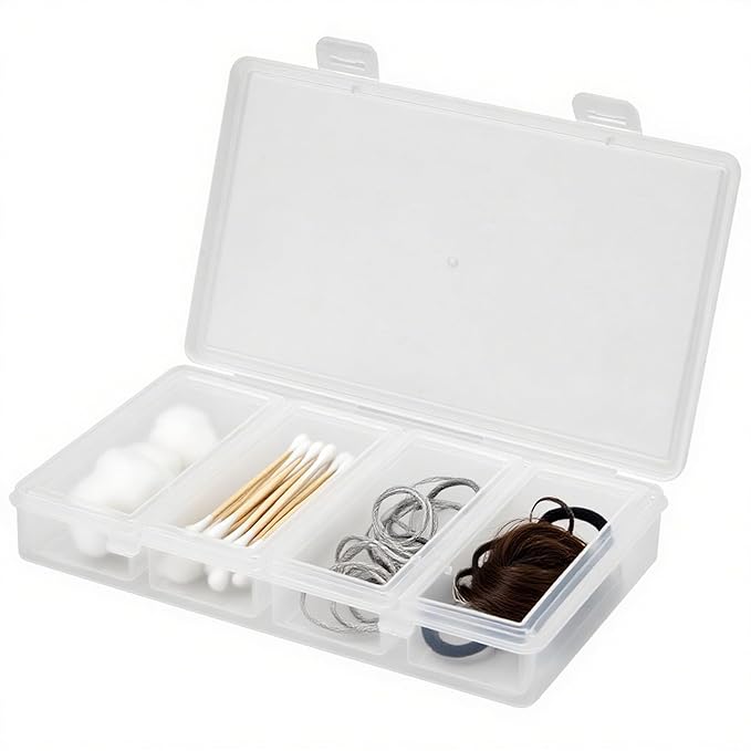 Cotton Swab Holder for Travel, 4 in 1 Travel Floss Picks Case with Dustproof Lid, Clear Plastic Reusable Cotton Pad Holder Storage Box for Cotton Swabs Hair Ties Floss
