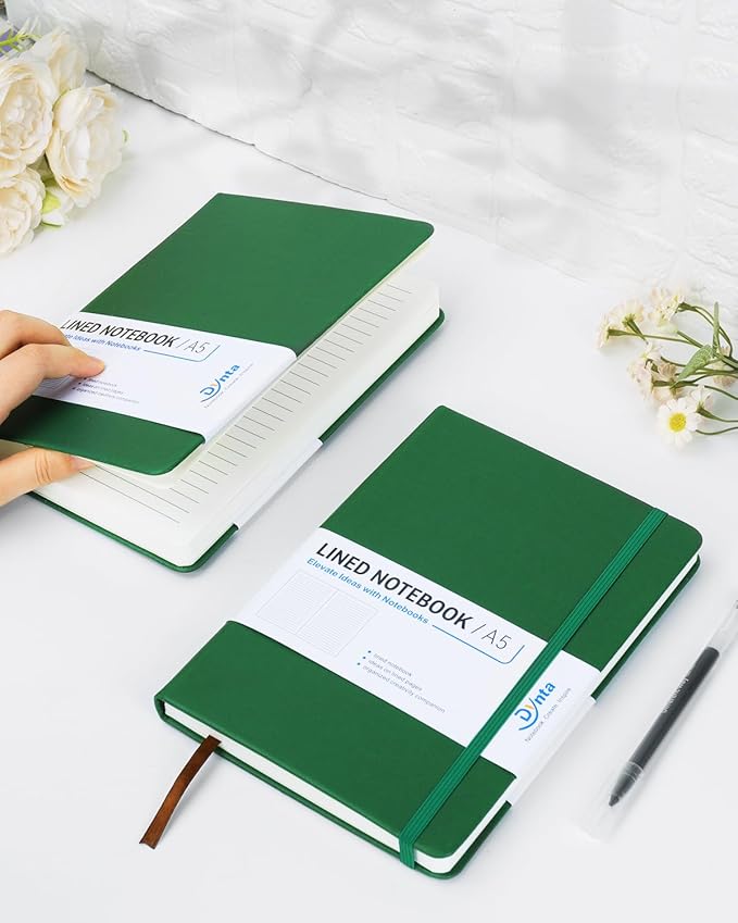 Dynta Hardcover Journal Notebooks, 10 Packs A5 Lined Journals Bulk for Writing 200 Pages/100Sheets, 8.4 x 5.8 inch, Classic Ruled Notebook for Work/Travel/College/Note Taking(Dark Green)