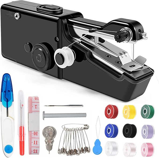 Handheld Sewing Machine for Beginners, Mini Sewing Machine for Quick Stitching with Sewing Kits Suitable for Home,Travel,DIY(Black)