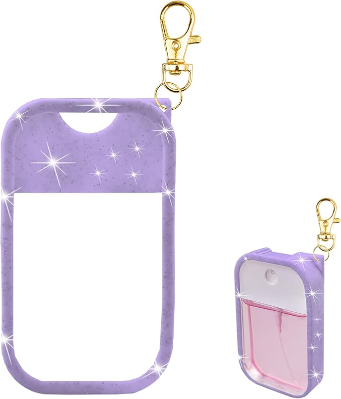 TERPINK Silicone Case Compatible with Touchland Hand Sanitizer Spray, Protective Case with Keychain for 1 fl oz, Hand Sanitizer Spray Accessory (Glitter Sequin Purple)