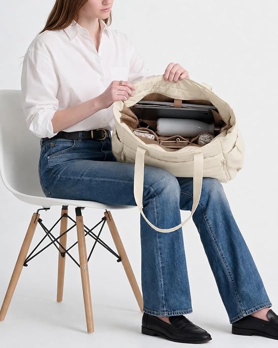 NISHEL Travel Puffy Tote Bag For Women, Ultra-Lightweight Large Tote Purse For Office Day And a Short Weekend Getaway