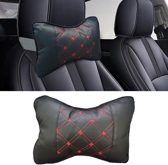 BDZMC 1PCS Car Neck Pillow, Breathable Car Head Neck Rest Cushion, Soft Pillow for Relieving Stiffness, Comfort Car Seat Neck Support Pillow (Black/Red)
