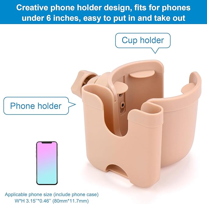 Accmor Stroller Cup Holder with Phone Holder, Bike Cup Holder, Universal Cup Holder for Uppababy Nuna Doona Strollers, 2-in-1 Cup Holder for Walker, Wheelchair, Scooter