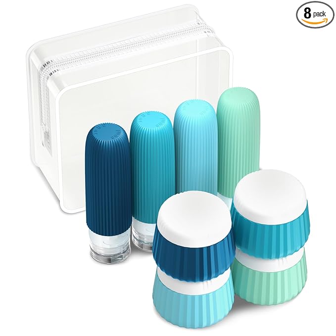 Mrsdry Travel Bottles for Toiletries 8 Pack, TSA Approved 3 oz Travel Containers with Clear Bag, Leak Proof Silicone Squeezable Essentials Jars