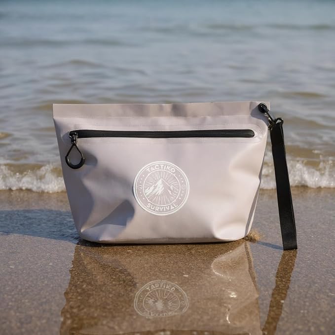 Tactiko 3L Water Resistant Pouch - Waterproof Material with Splashproof Zipper - Zipper Bag for Storage, Toiletries, Travel, Beach, Cruise, Home (Gray)