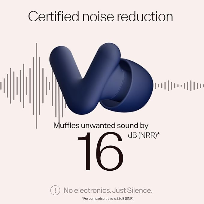 Alpine Silence Earplugs for Sleep, Focus & Travel - V-Shape Fit & Soft Oval Tips – 4 Sizes XS/S/M/L - Comfortable, Reusable Hearing Protection - up to 25dB – Midnight Blue