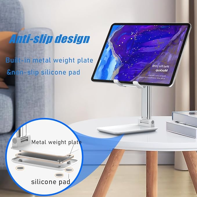 Cell Phone Stand, AngleHeight Adjustable Cell Phone Holderwith Silicon Pad for Desk FullyForldable Mobile Phone HolderCompatible with All Mobile Phones
