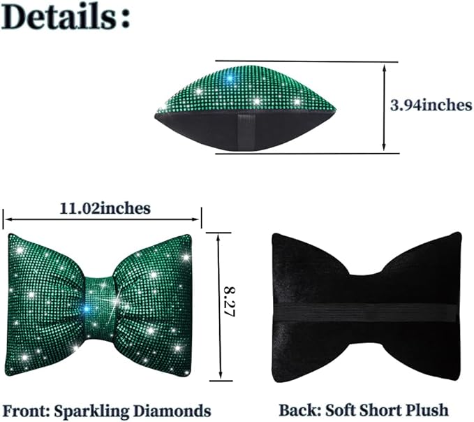 Bling Car Pillows Rhinestones Bowknot Neck Cushion Pillowsdiamond-Studded Headrest Accessories for Women Colourful Rhinestone Car Accessories Green 2Pcs