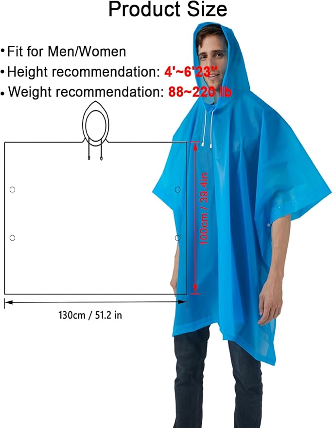 Rain Ponchos for Adults, 2 Pack Raincoats Jacket Reusbale with Drawstring Hood Sleeves for Women Men