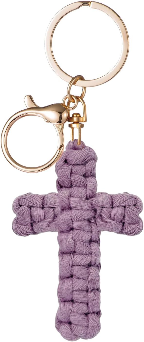 Macrame Cross Keychain,Jesus Key Chain Christian Car Accessories Handmade Soft Cross Keychain Boho Decor for Women Men Gifts