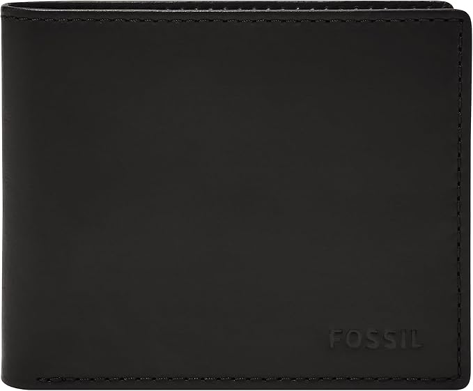 Fossil Men's Wallet, Derrick Leather RFID-Blocking Wallet, Bifold with Flip ID, Black